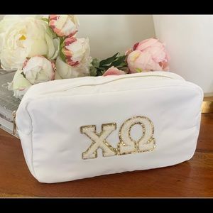 CHI OMEGA Sorority Nude Nylon Pouch Chenille Patch Letters, XO Kendall Co. NEW!